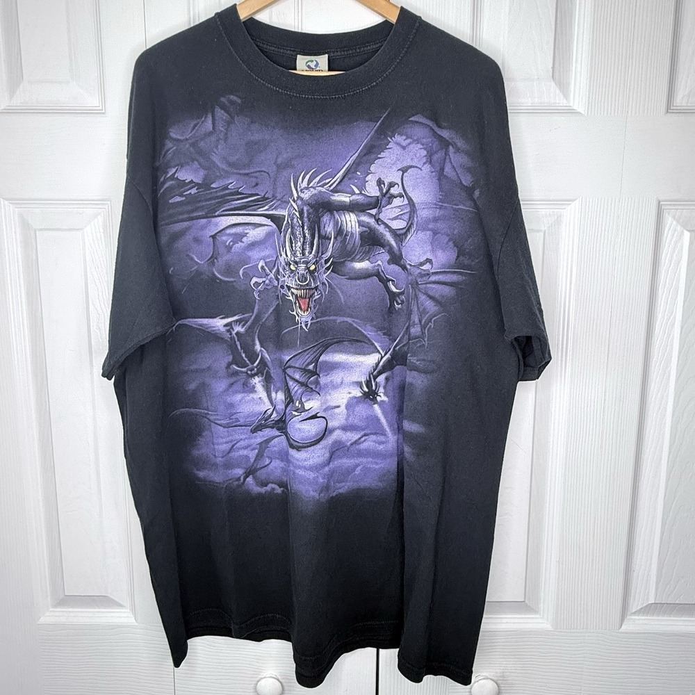 Vintage 2002 Liquid Blue The Swarm Dragon Shirt 2XL Black Purple Graphic Y2K EUC